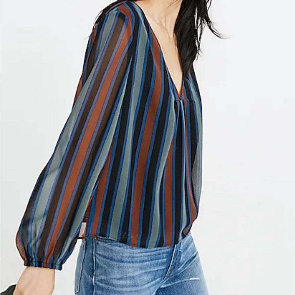 Madewell Sheer-Sleeve Top in Academy Stripe